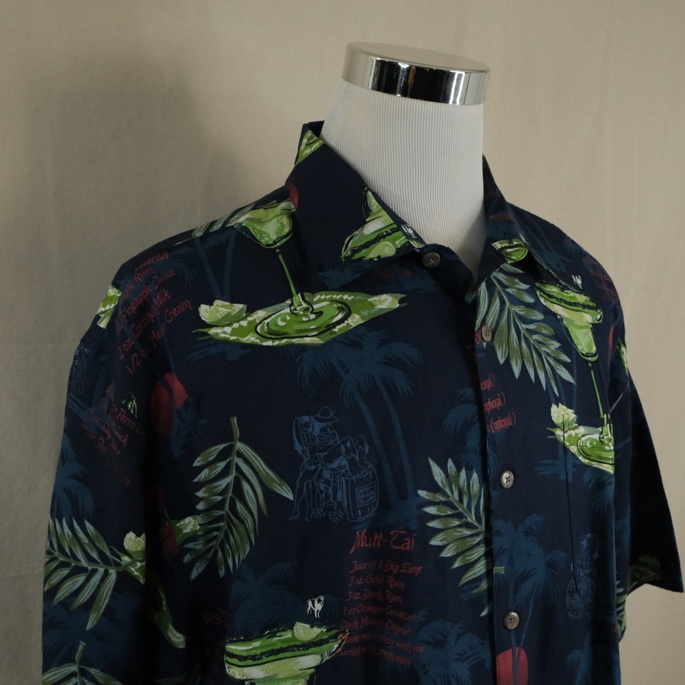 NEW Big Dogs XL Linen Bledn Hawaiian Shirt Navy Tropical Dogaritaville Drinks